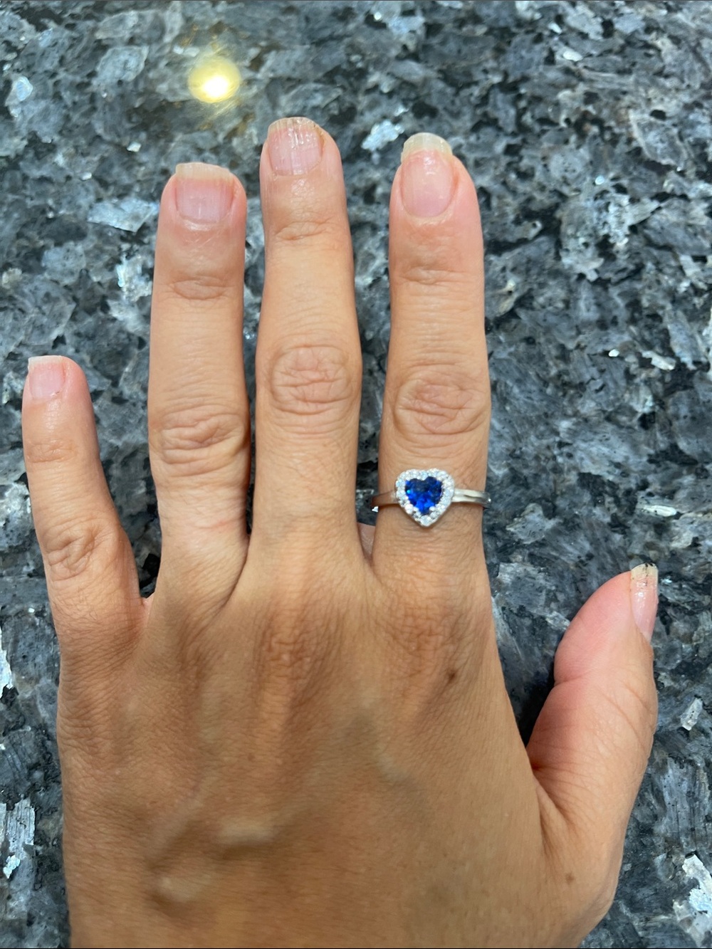 Heart Halo Sapphire sterling silver ring - Blue Heart Accent